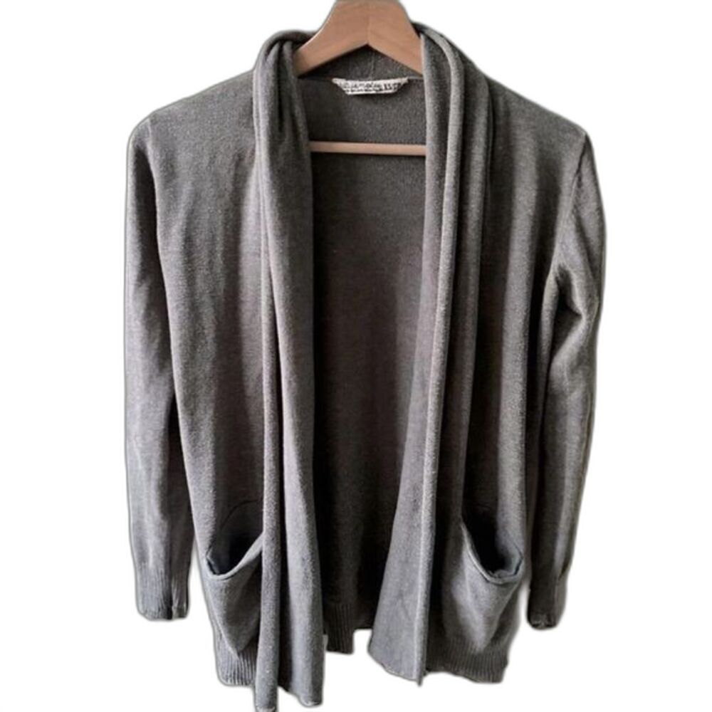 Bluenotes gray open front cardigan XS pockets cotton casual layer neutral